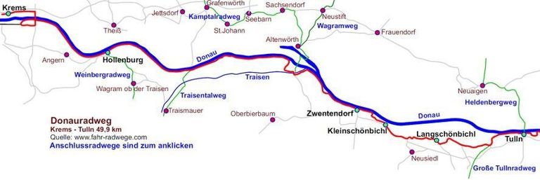 Route Donauradweg Krems-Tulln