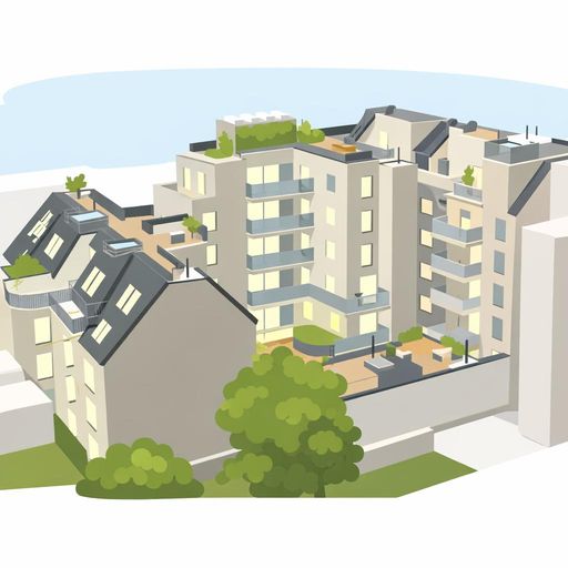 Modern urban apartment complex with terraces