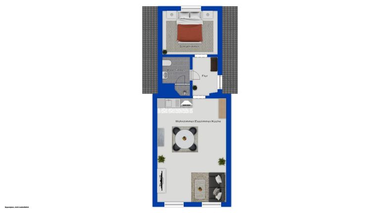 Grundriss als schematische Darstellung möbliert
