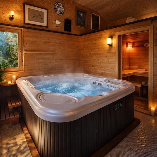Wellnessbereich mit Jacuzzi und Dusche