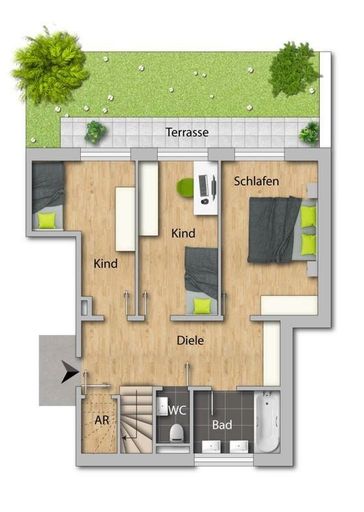 Grundrissplan Haus 2 Wohnung 1A Untergeschoss