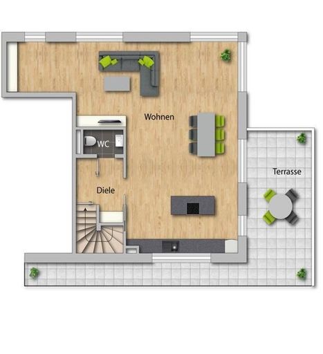 Grundrissplan Haus 2 Wohnung 1A Erdgeschoss 