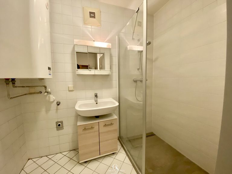 Badezimmer mit Dusche und Fenster