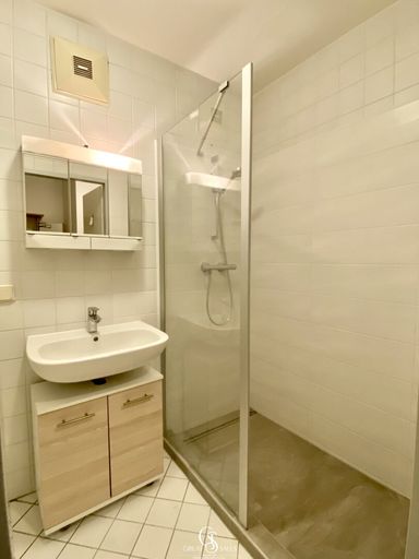 Badezimmer mit Dusche und Fenster