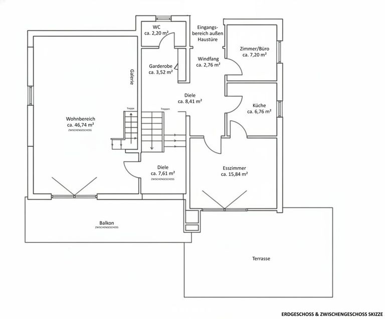 Grundrissplan Erdgeschoss und Zwischengeschoss