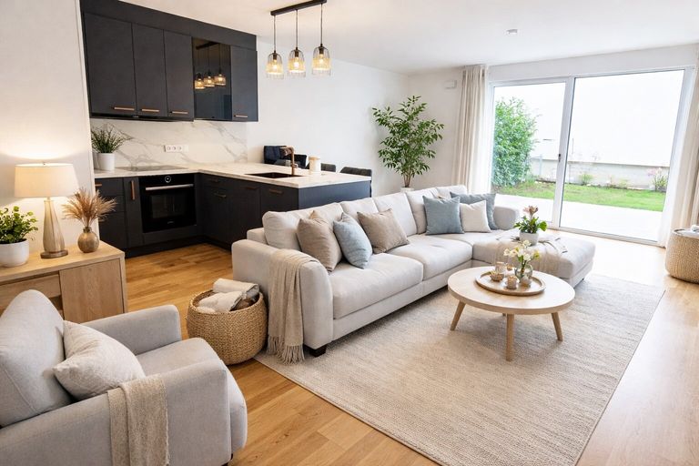 Offener Küchen- Wohnbereich - Wohnzimmermöbel KI generiert