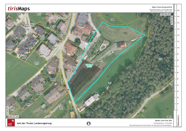 Lage mit eingezeichnetem Grundstück Teilung Rot