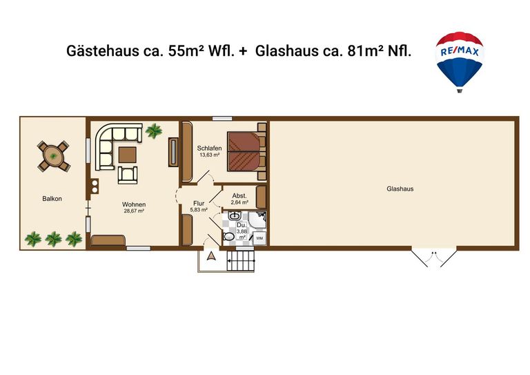 Gästehaus mit Glashaus