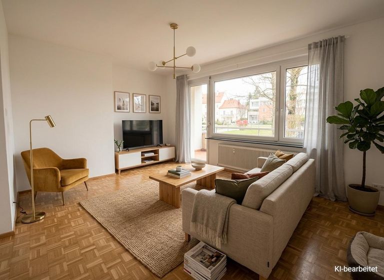 Eingerichtetes Wohnzimmer - KI Symbolfoto