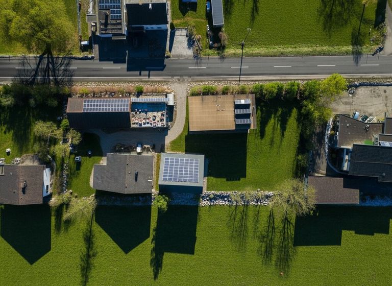 Luftbild Vogelperspektive mit eingezeichnetem Grundstück