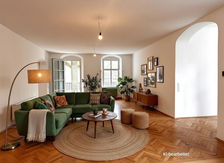 Wohnzimmer mit KI-Einrichtung