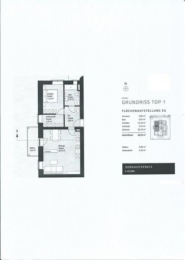 Plan - 2-Zimmerwohnung mit Lift und Balkon in generalsanierter Ceconi-Villa Kauf Elisabeth-Vorstadt Salzburg