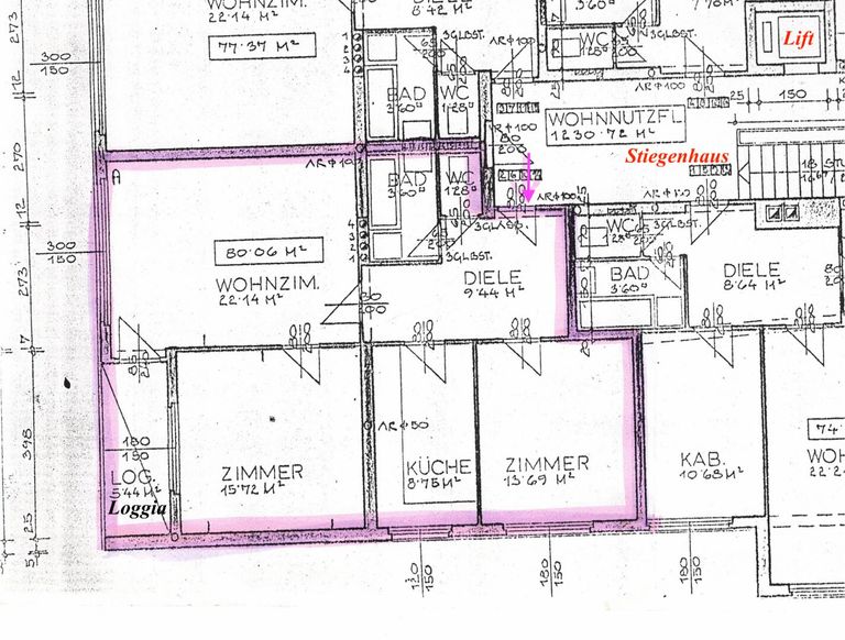 Grundrissplan Wohnung im 3.OG mit Lift