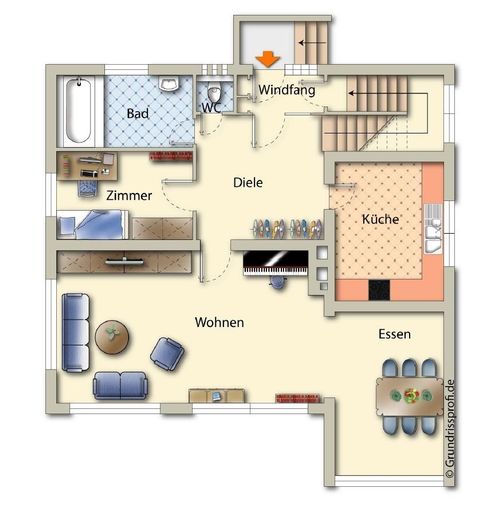 Grundriss EG digital möbliert