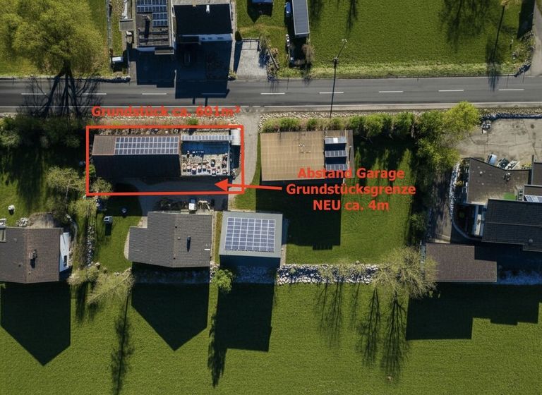 Luftbild mit eingezeichnetem geplanter Teilung