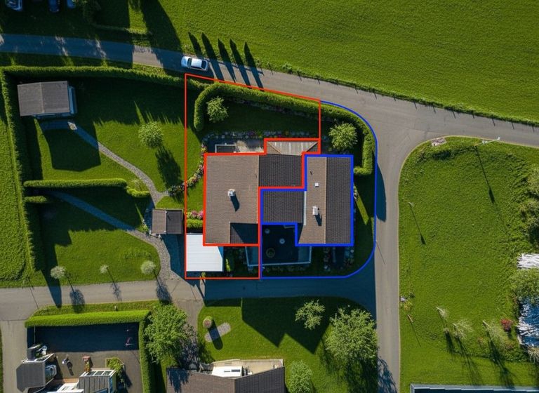 Luftbild mit eingezeichneten Grundstücksgrenzen