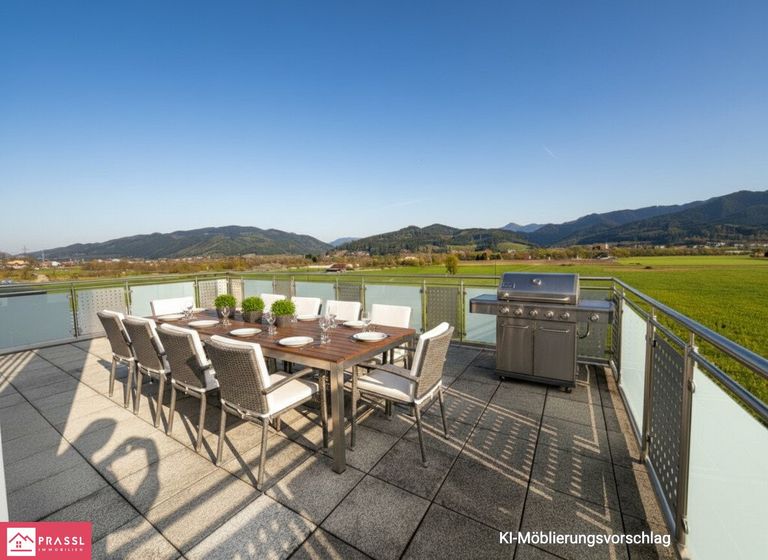 Hochparterre Terrasse - KI möblierungsvorschlag