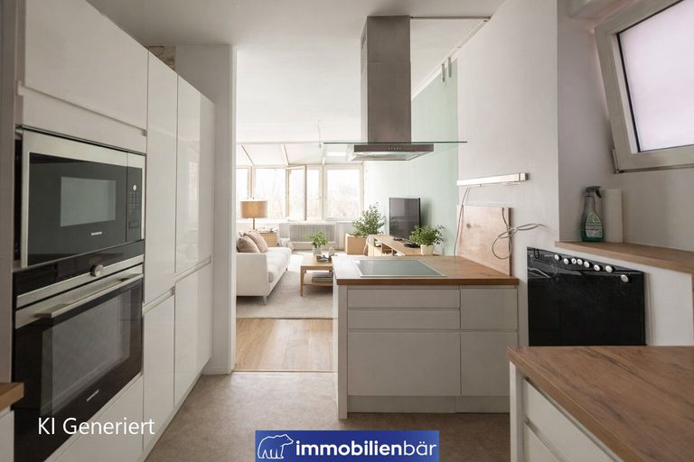 Küche Blick in Wohnzimmer KI