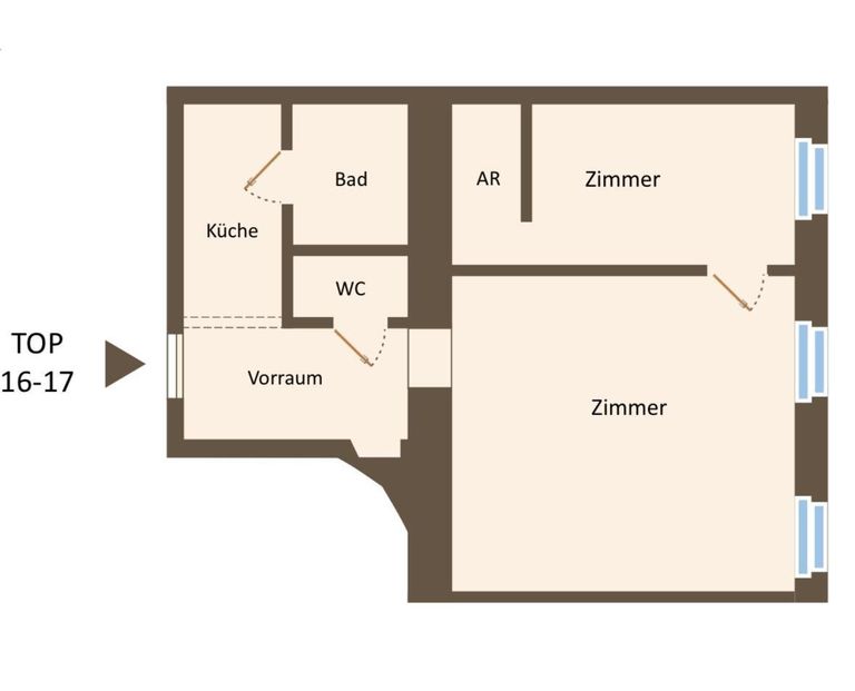 Grundriss - Wohnungsplan ca. 47,50 m²