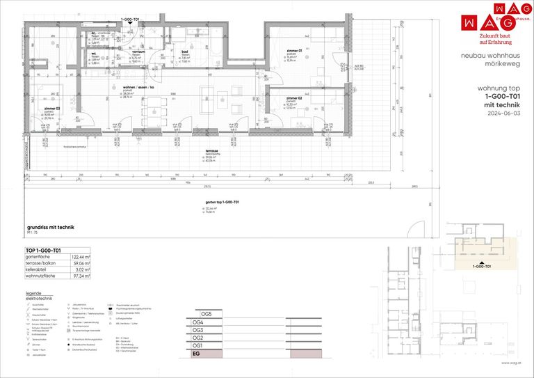 Wohnungsplan mit Maßen