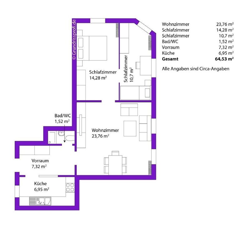 Planskizze möbliert ETW 2100 Korneuburg