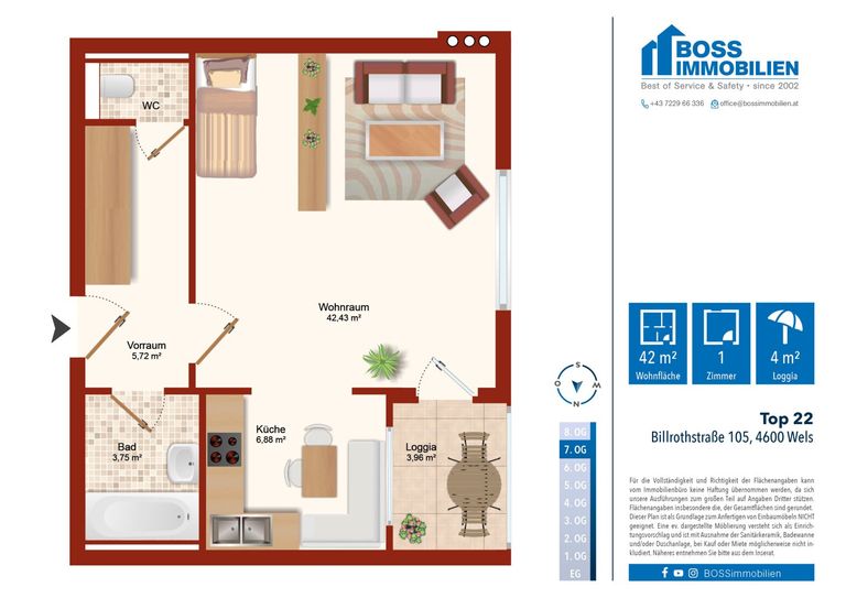 Grundriss Billrothstraße 105, Top 22
