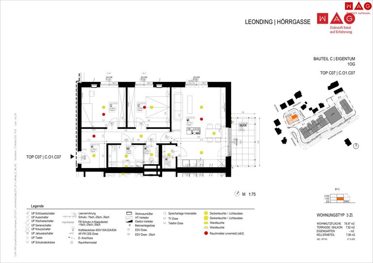 Wohnungsplan mit Maßen