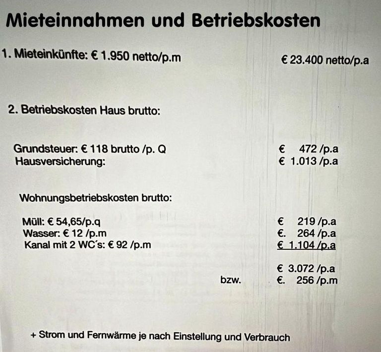Mieteinnahmen& Betriebskosten