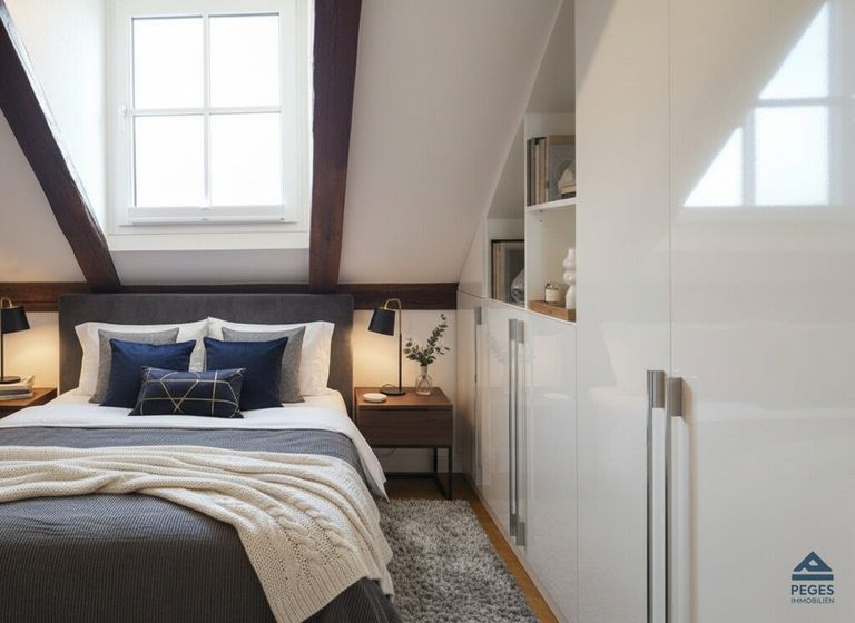 Schlafzimmer mit Einbauschrank - Möbel und Dekoration KI-generiert