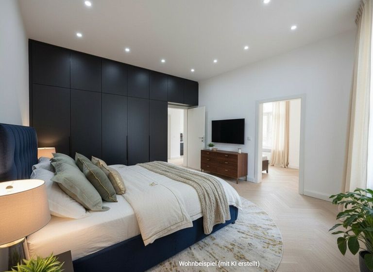 Schlafzimmer mit Wohnbeispiel (KI erstellt)