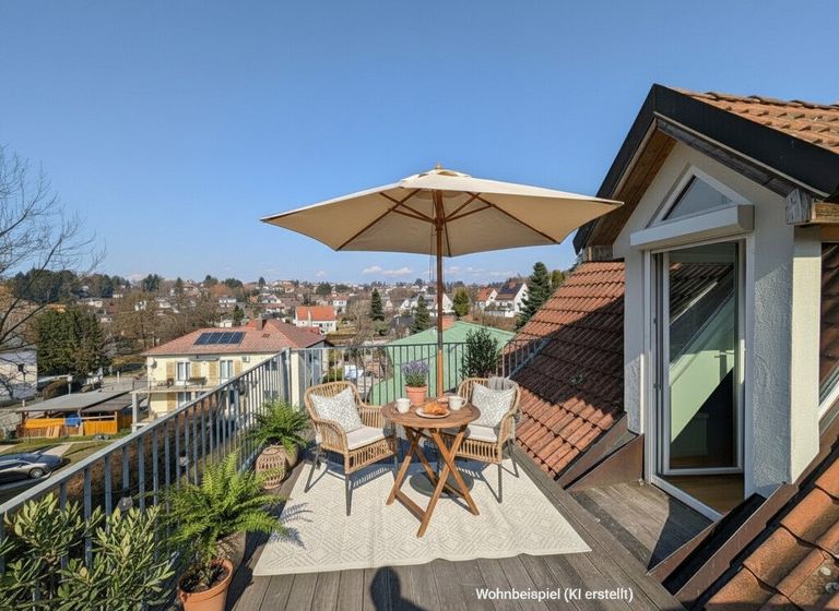 Dachterrasse mit Einrichtungsbeispiel (mit KI erstellt)