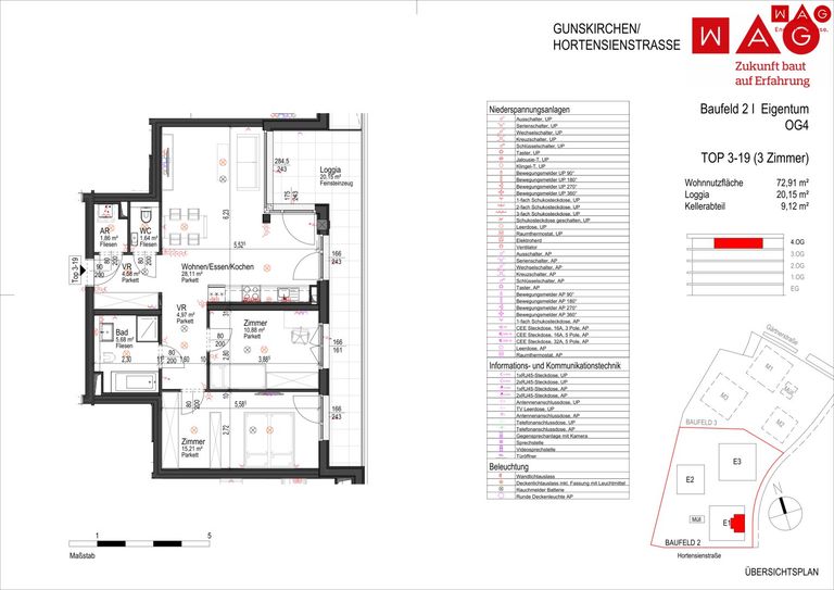 Wohnungsplan mit Maßen