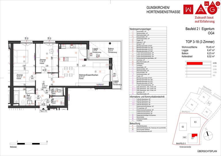 Wohnungsplan mit Maßen