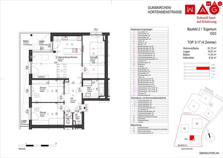 Wohnungsplan mit Maßen