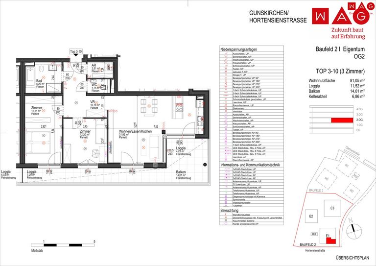 Wohnungsplan mit Maßen