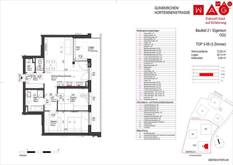 Wohnungsplan mit Maßen