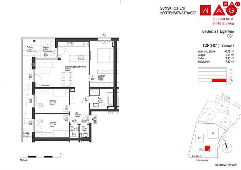 Wohnungsplan mit Maßen