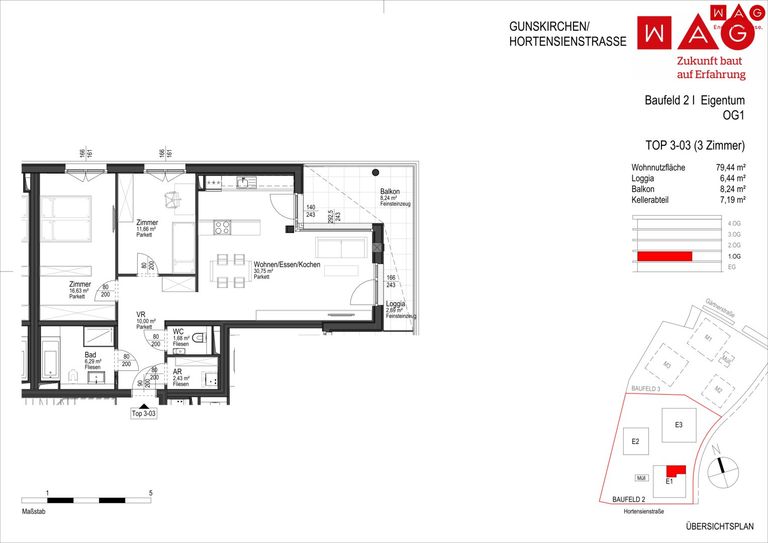 Wohnungsplan mit Maßen
