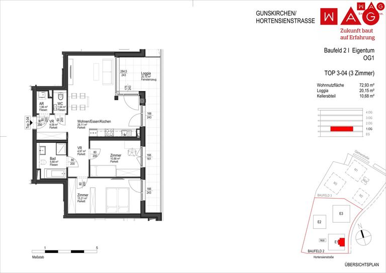 Wohnungsplan mit Maßen