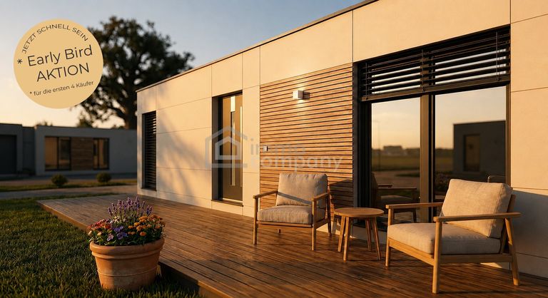 30 m² Terrasse mit Blick in den Garten