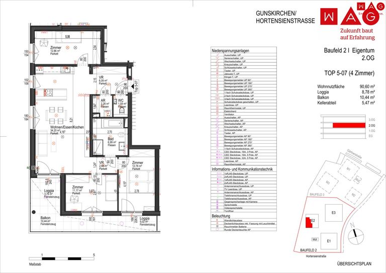 Wohnungsplan mit Maßen