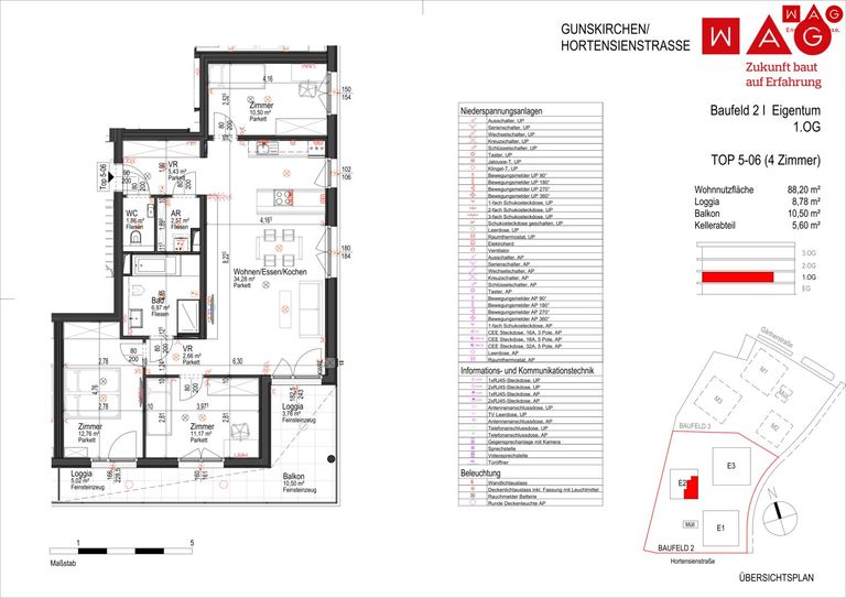 Wohnungsplan mit Maßen