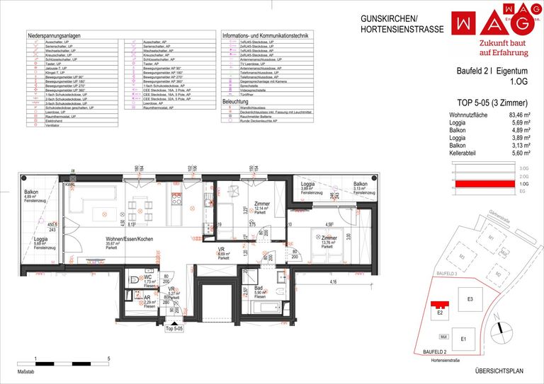 Wohnungsplan mit Maßen