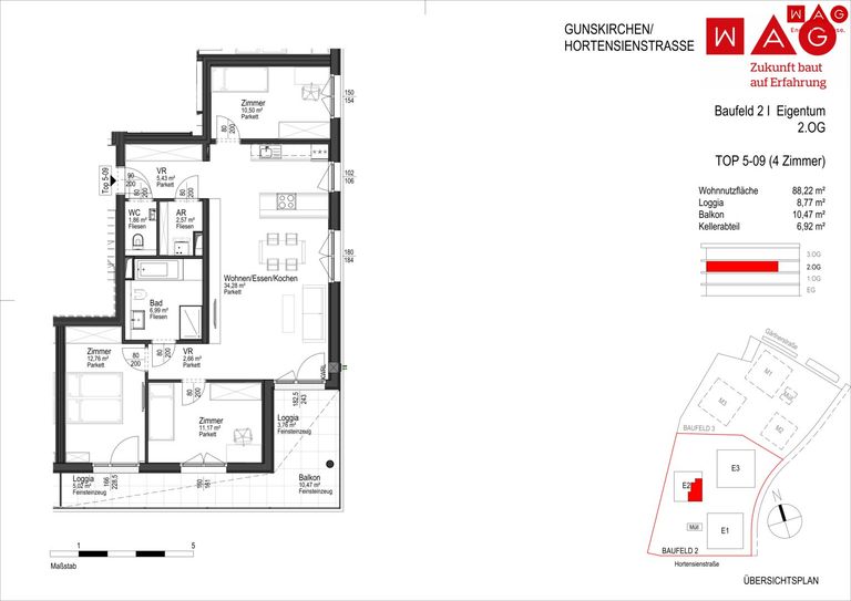 Wohnungsplan mit Maßen