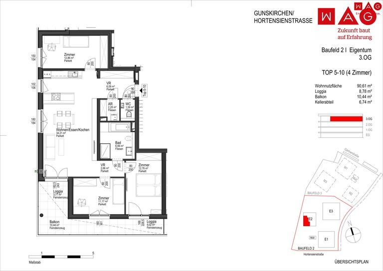 Wohnungsplan mit Maßen