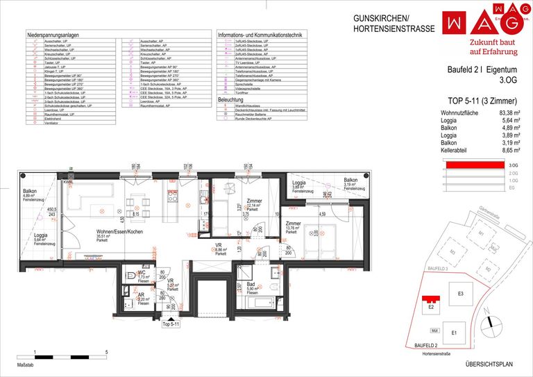 Wohnungsplan mit Maßen
