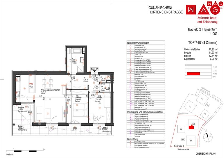 Wohnungsplan mit Maßen