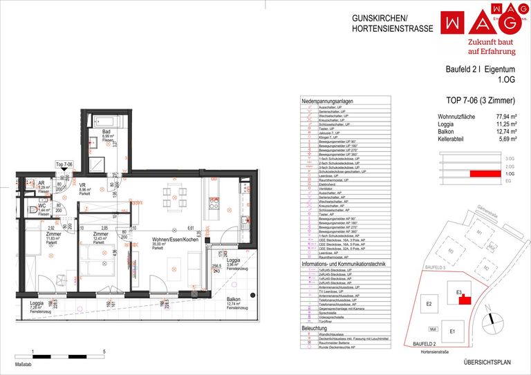 Wohnungsplan mit Maßen