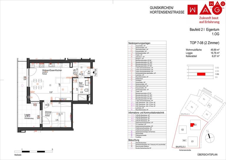 Wohnungsplan mit Maßen