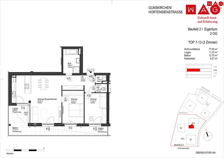 Wohnungsplan mit Maßen